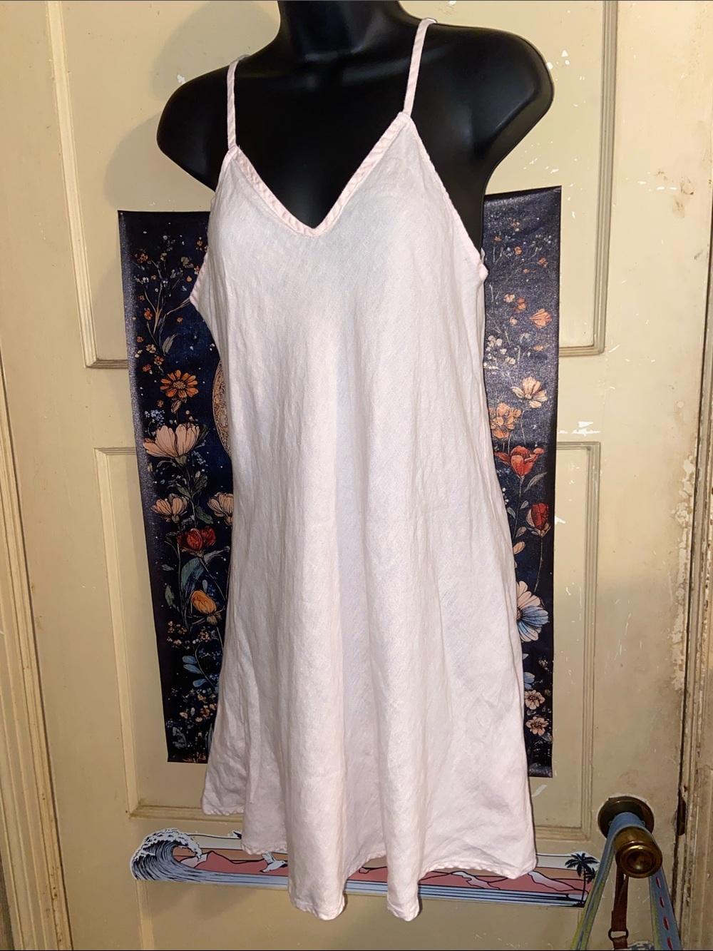 PALE PINK FLAX LINEN SLIP DRESS Pastel Jeanne Engelhart EUC